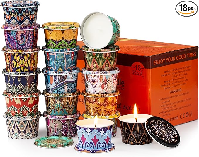 18 Pack Scented Candle Sets | Travel Aromatherapy Jar Candles | Small Soy Wax Candles with 10% Essential Oils |18 Scents Candles for Home and Travel | Gift Sets for Birthday, Christmas