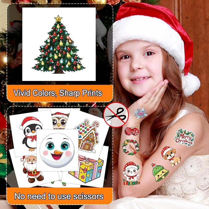 JCFIRE Christmas Temporary Tattoos for Kids Stocking Stuffers, 96pcs Waterproof Tattoo Stickers Christmas Party Favors, Stocking Stuffers for Kids Toddlers Teens Boys Girls, Goodie Bag Stuffers