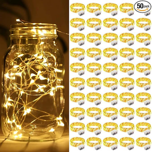ZGWJ 50 Pack Fairy Lights Battery Operated, 7ft 20 Mini LED Fairy String Lights Silver Wire 3 Modes for DIY, Parties, Wedding, Bedroom, Halloween Christmas Decoration Warm White