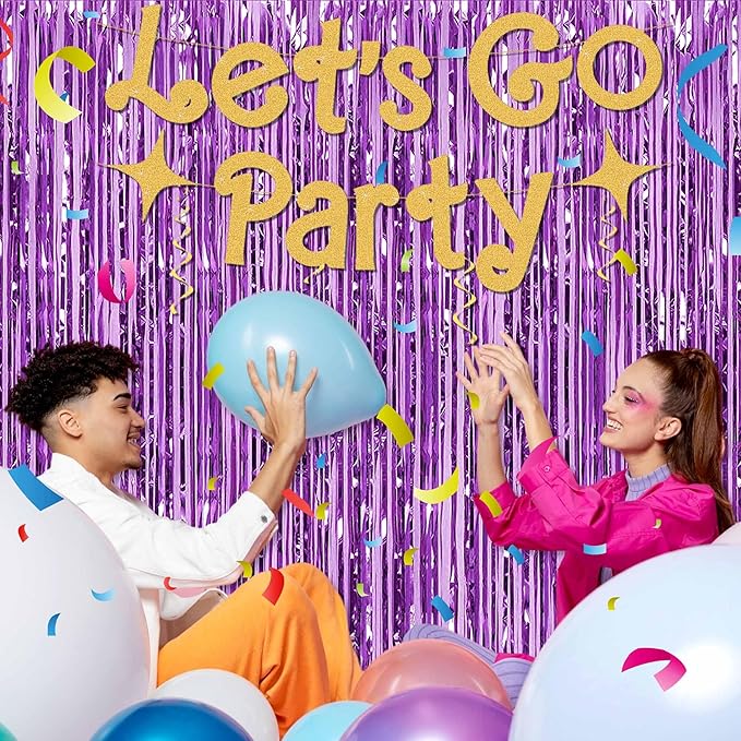 6 Pack Light Purple Foil Fringe Curtains Backdrop, 3.28 x 9.8 Ft Metallic Streamers Tinsel Curtains Background for Photo Booth, Birthday, Halloween, Christmas, Thanksgiving, New Year Party Decorations