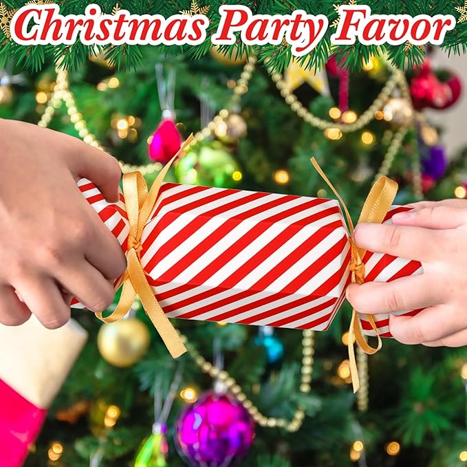 Xinnun 50 Packs Christmas Cracker Kit No Snap Xmas Party Table Favors Snowflake Reindeer DIY Christmas Party Cracker Candy Boxes for Holiday Dinner Decoration Gift (Stripe Style)