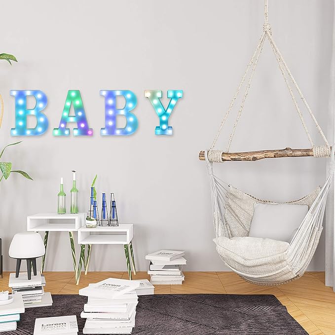 Foaky Colorful LED Letter Lights with Remote,Marquee Light Up Letters Sign for Night Light Wedding/Birthday Party Battery Powered Christmas Lamp Home Bar Decoration(M)
