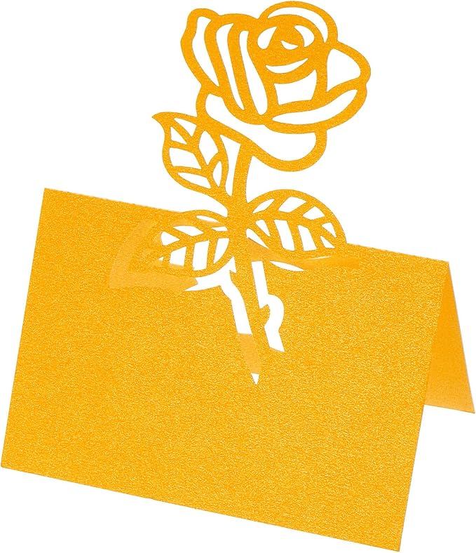 YOKIVE Place Cards for Table Setting, 25Pcs Name Cards Wedding Place Cards Table Place Cards Rose Blank Card for Wedding Reception Dinner Party, Yellow