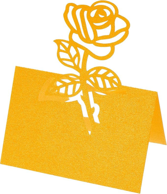 YOKIVE Place Cards for Table Setting, 25Pcs Name Cards Wedding Place Cards Table Place Cards Rose Blank Card for Wedding Reception Dinner Party, Yellow
