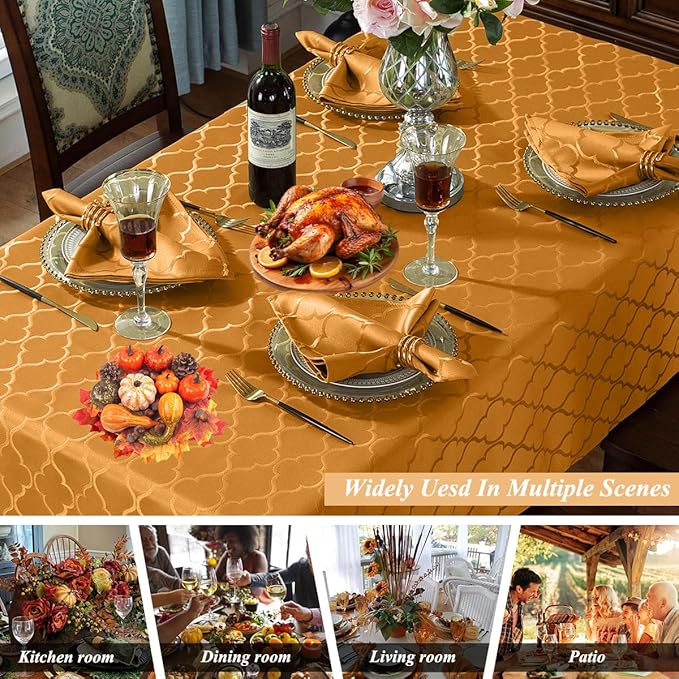 SASTYBALE Fall Jacquard Napkins 20x20 Inch - Flower Pattern Amber Polyester, Spill Proof Wrinkle Resistant, Tabletop Decor for Thanksgiving Turkey Dinner, Fall Kitchen Dining & Holiday Parties