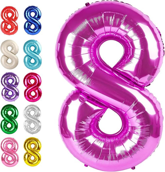 Helium Foil Rosy Purple Number 8 Balloon 40 Inch, Mylar Eight Numbers 8 18 28 38 48 58 80 88 Birthday Balloons, Rosy Purple Women Men Anniversary Graduations Party Supplies