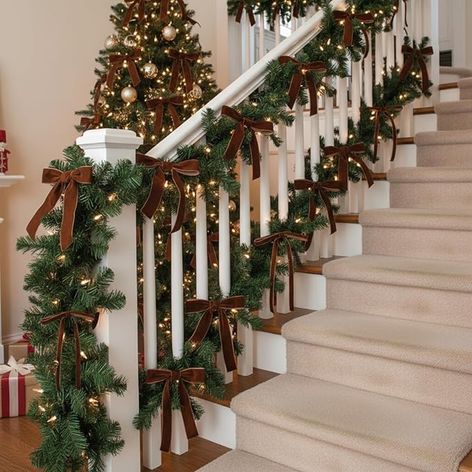 Yilloog 90 Yards Christmas Velvet Ribbon Vintage Satin Fabric Velvet Ribbon Roll for Christmas Tree Ornaments Decoration Gift Wrapping Bow DIY Crafts(Brown,3/8 Inch/ 1 Inch/ 2 Inch)