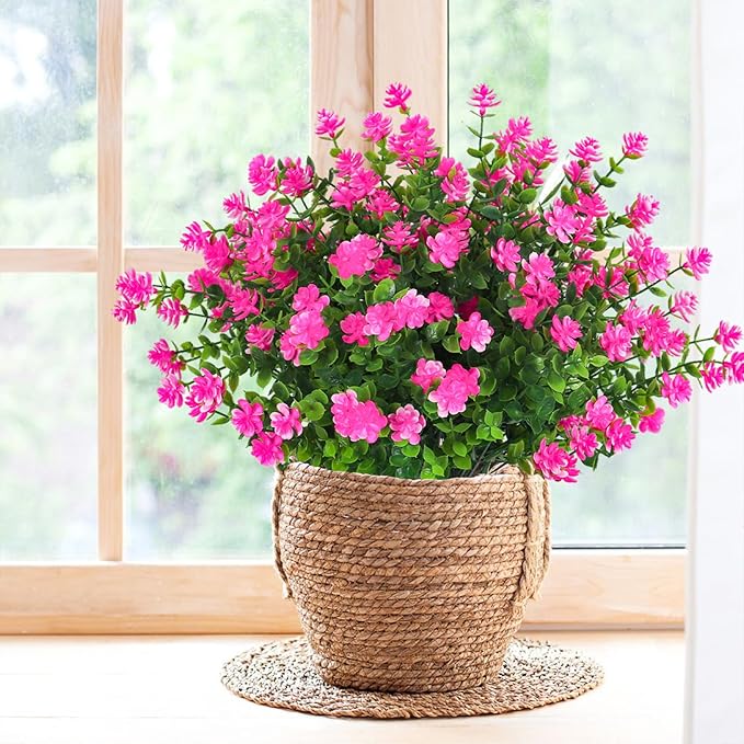 Outdoor Faux Flowers Artificial Plants & Flowers Boxwood Springs Artificial Outdoor Flowers UV Resistant Boxwood Greenery Artificial Uv Resistant Outdoor Plants Artificial Greenery Stems(Pink)