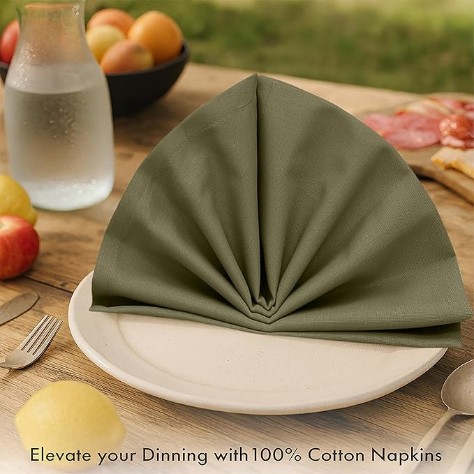 Ruvanti Premium Cloth Napkins Set of 6, 18x18 Inches, 100% Cotton, Washable, Soft & Absorbent, Perfect for Wedding, Christmas, ‎Thanksgiving Dinners - Capulet Olive