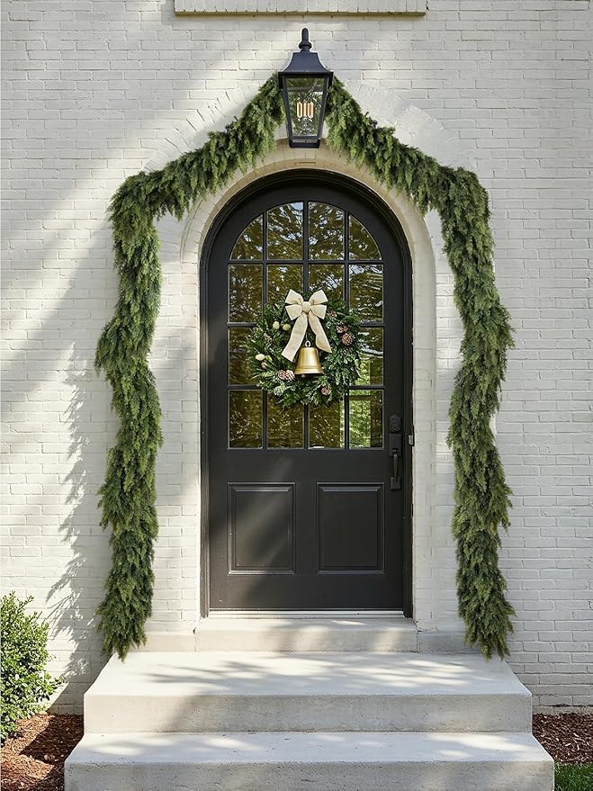N&T NIETING 9ft Christmas Cedar Garland with Realistic Soft Thickness Pine, Artificial Green Faux Cedar Pine Garland for Fireplace Mantle Fireplace Indoor Outdoor Holiday Party Home Decoration