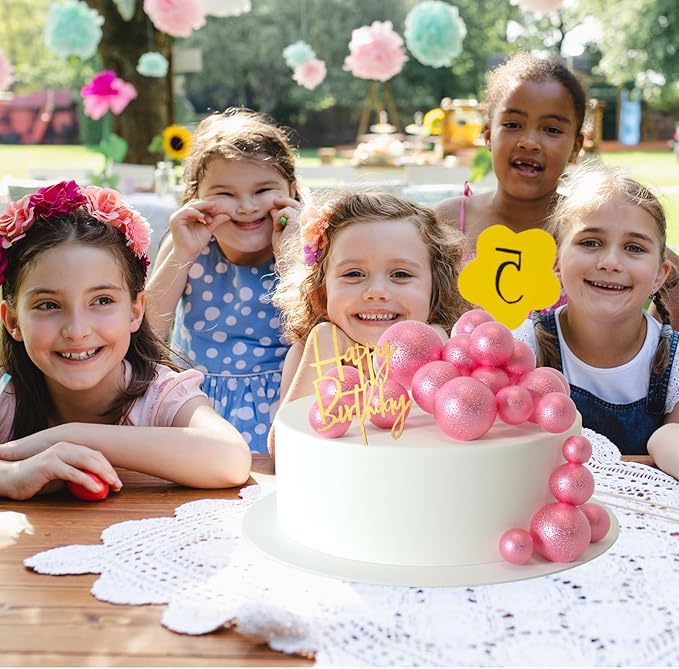 MIAHART Ball Cake Toppers Boho Grass Cake Topper Ball Cake Insert Decoration for Birthday Wedding Baby Shower Party Decorations Boho Themed Party Supplies (Rose Gold)