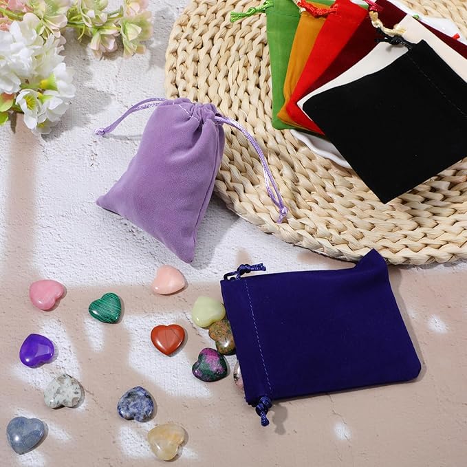 Teaaha 16PCS Dice Bag 3 X 4 Inch Small Velvet Drawstring Dice Velour Christmas Halloween Storage Bags Wedding Gift Pouch for Wrapping Jewelry, Resin Runes(8 Colors)