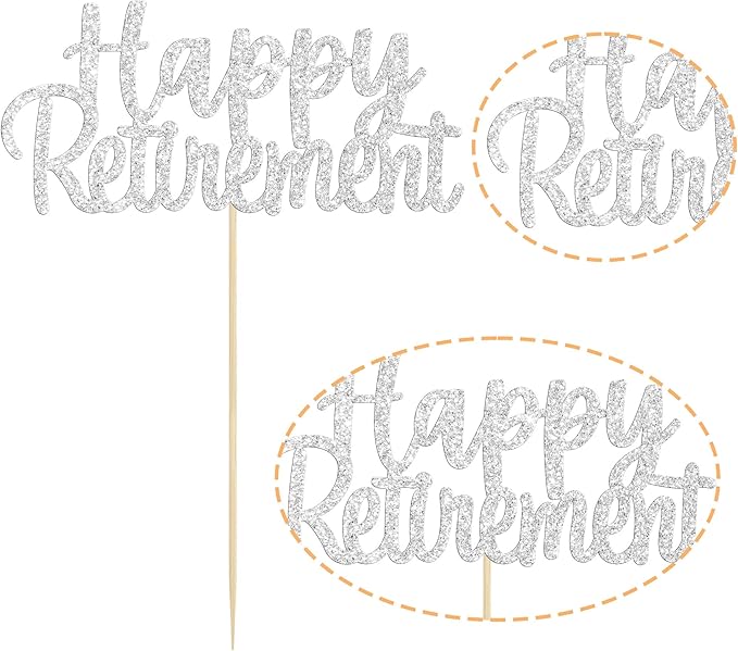Gyufise Silver Happy Retirement Cake Topper Retirement Cake Decoration Picks for Retired Party Cake Decoration Party Supplies 1 Pack