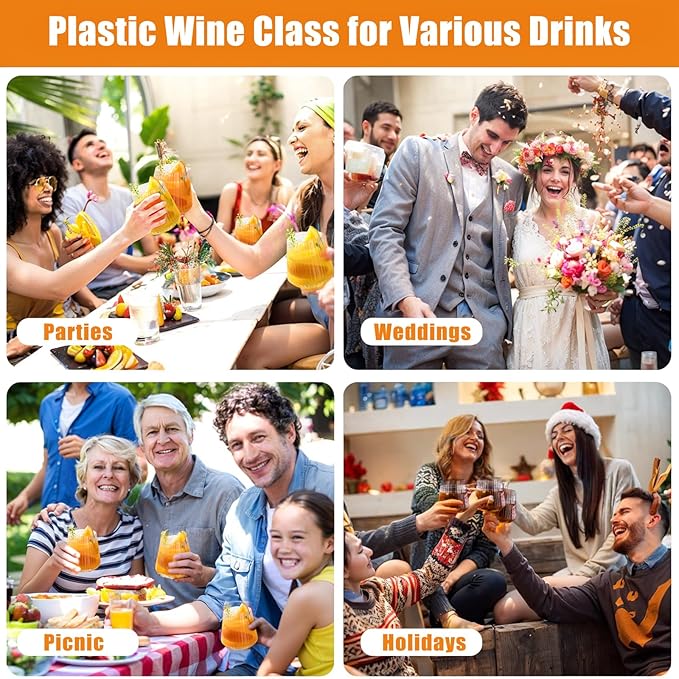 Ciaell 30 Pack Plastic Ribbed Wine Glasses - 14 OZ Thicker Origami Stemless Disposable Wine Champagne Whiskey Unbreakable Clear Cocktail Glass, Reusable Wine Cups for Home Party Wedding Bar