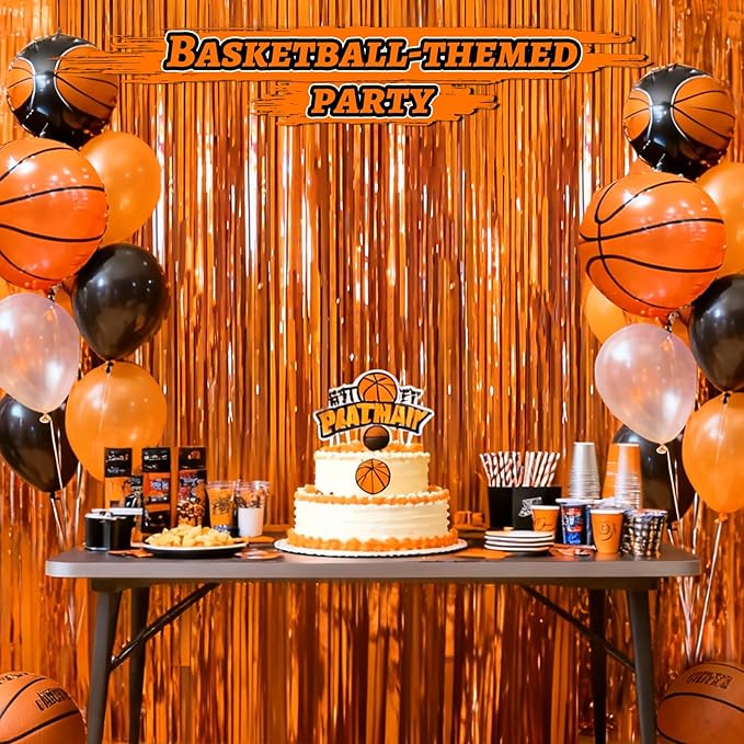 Crosize 3 Pack 3.3 x 9.9 ft Orange Foil Fringe Glitter Curtains Party Decorations, Tinsel Backdrop for Parties, Door Streamers for Birthday, Photo Booth Backdrops, Party Decor