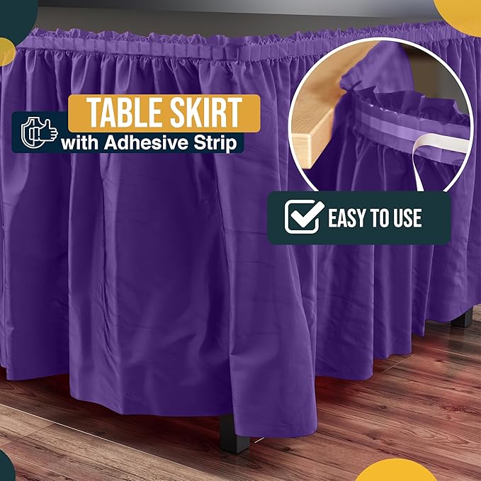 Exquisite Ruffle Table Skirt Purple 2 Pack 14 Ft Long Table Skirts for Rectangle Tables 6ft Plus or Round Tables Skirts with Adhesive Strip for Gender Reveal Decor & Happy Birthday Parties