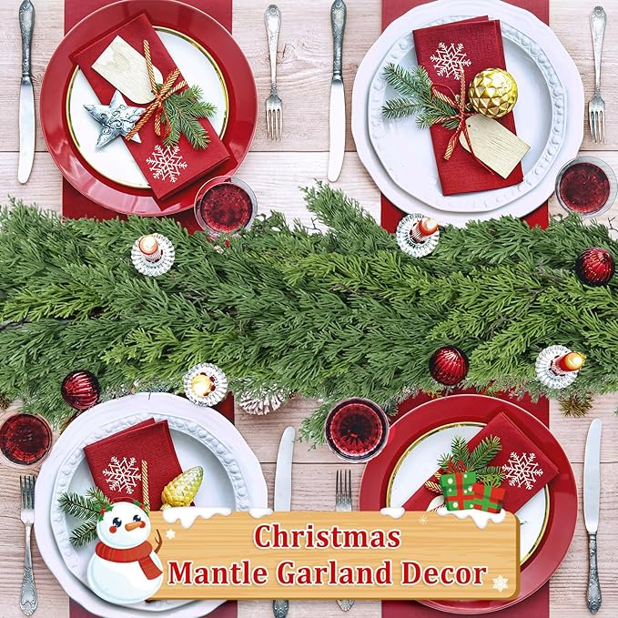 6 Ft Real Touch Christmas Garland,Thick and Lush，Soft Bendable, Lifelike Cedar Garland Realistic, Garlands for Decoration Christmas，Christmas Garland for Mantle,Outdoor Indoor Christmas Decorations