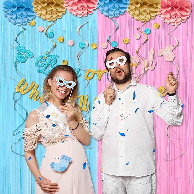 6 Pack Macaron Pink Blue Foil Fringe Curtains Backdrop, 3.28 x 8.2 Ft Metallic Streamers Tinsel Curtains Background for Photo Booth, Birthday, Christmas, Halloween, New Year Party Decorations