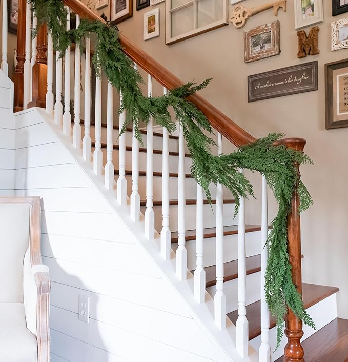 6ft Real Touch Cedar Garland Artificial Realistic 6 ft, Faux Cedar Garland Realistic, Realistic Christmas Garland for Mantle, Stairs, Table, Fireplace Real Touch Garlands Fireplace