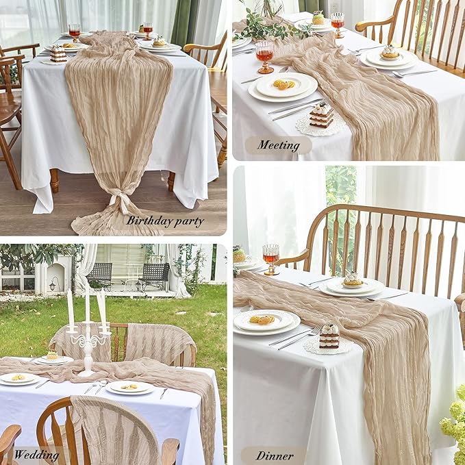 IVAPUPU 6 Pcs Cheesecloth Table Runner - 10ft Nude Boho Gauze Cheese Cloth Table Runners for Baby Shower Decoration Wedding Party Summer Garden Farmhouse