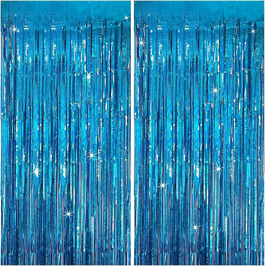 Tinsel Curtain Party Backdrop Blue Birthday Decorations 2 Packs Glitter Foil Fringe Curtain Party Decor Streamers Photo Booth for Birthday Christmas Wedding Halloween Graduation Decorations