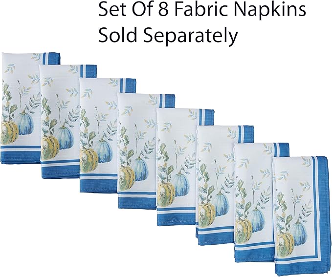 Home Bargains Plus Thanksgiving Contemporary Blue Pumpkin Tablecloth, 52 x 70 Inch Rectangle, Fall Harvest Easy Care Fabric Table Cover