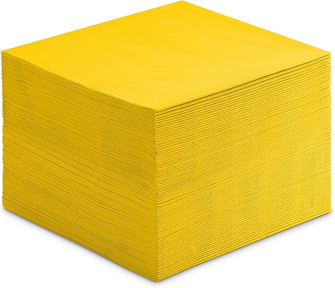 Linen-Feel Colored Paper Napkins - Decortive Cloth-Like YELLOW Luncheon Napkins - Soft And Absorbent. For Kitchen, Party, Wedding, Dinner Or Any Occasion. (Pack of 50)