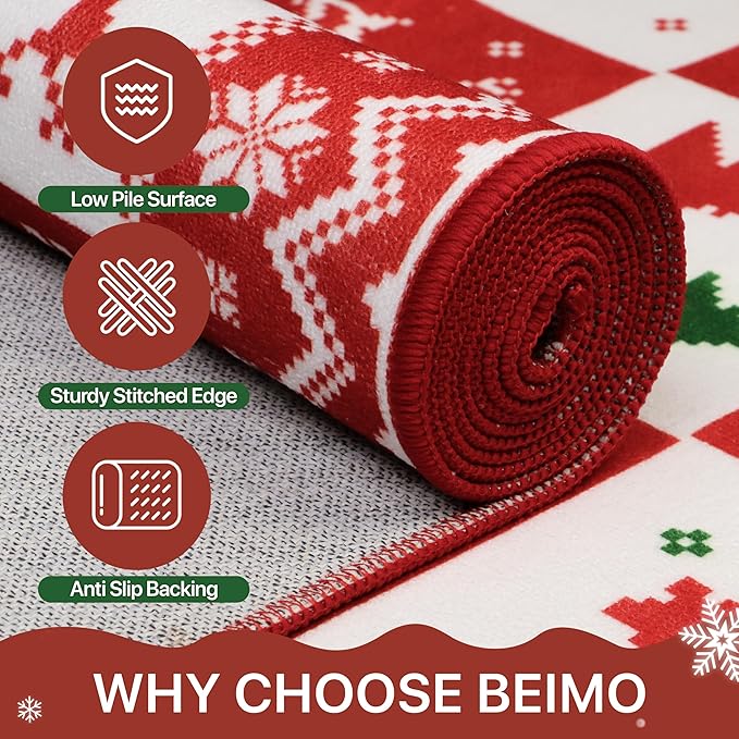 Christmas Area Rug 5x7 for Living Room, Washable Rug for Bedroom, Christmas Home Decor, Holiday Print Carpet, Low Pile Non Slip Mat with Rubber Backing, Red White Checkerboard