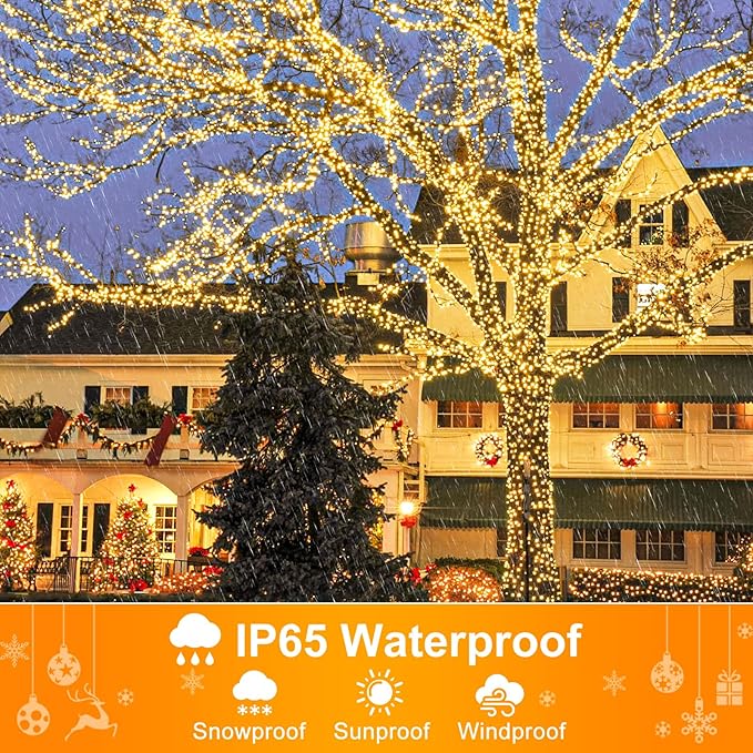 262FT 800 LED Christmas Lights Outdoor, String Lights for Indoor with 8 Modes Waterproof, Plug in Twinkle Light Clear Wire for Bedroom, Tree, Patio, Garden, Party Decorations, Warm White