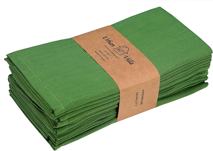 Urban Villa Easter Cloth Napkins 100% Cotton Slub Absorbent Dinner Napkins (Set of 12) Oversized 20x20 Inches Solid Green Color Soft Durable Reusable Washable Ideal for Everyday Use Wedding Parties