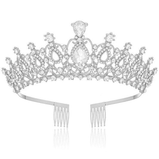 Tiara Crown for Women, Headband Hair Accessories for Birthday Wedding Party Costume Silver