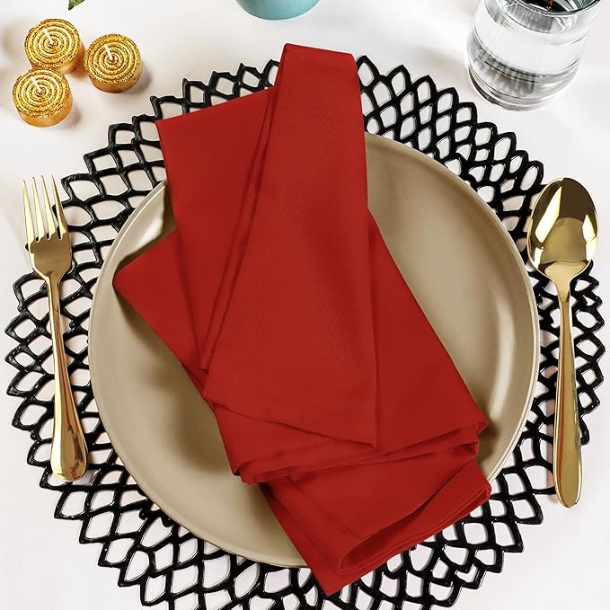 Utopia Kitchen Red Cloth Napkins [12 Pack, 20x20 Inch] Absorbent Cotton Blend Washable and Reusable for Dinner, Restaurant, Lunch, Wedding and Hotel