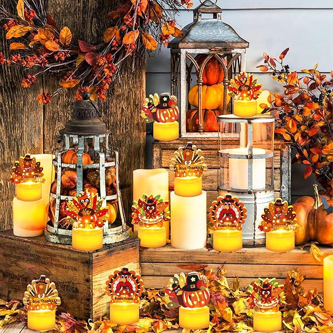 12 PCS Thanksgiving Table Decorations Turkey LED Flameless Candles Battery Operated Thanksgiving Turkey Tea Lights Small Candles Thanksgiving Decoration Turkey Centerpieces for Table Home Indoor Party