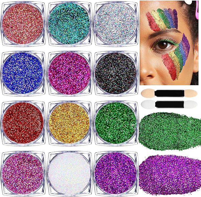 Teenitor Face Glitter Body Glitter Makeup Festival Glitter Gel, 12 Colors Face and Body Glitter Gel, Hair Glitter, Glitter for Face and Hair