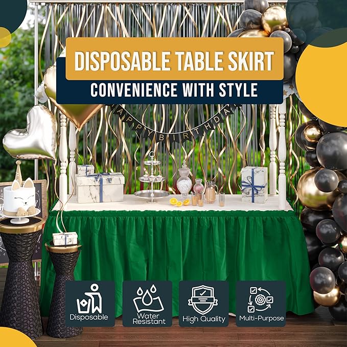 Exquisite Ruffle Table Skirt Emerald Green 6 Pack 14 Ft Long Table Skirts for Rectangle Tables 6ft Plus or Round Tables Skirts with Adhesive Strip for Gender Reveal Decor & Happy Birthday Parties