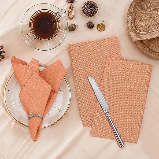 Ruvanti Cloth Napkins Set of 12, 18x18 Reusable Napkins Cloth Washable, Soft & Durable Table Napkin, Poly Cotton Fabric Dinner Napkins for Parties, Christmas, Thanksgiving, Weddings - Orange Peel
