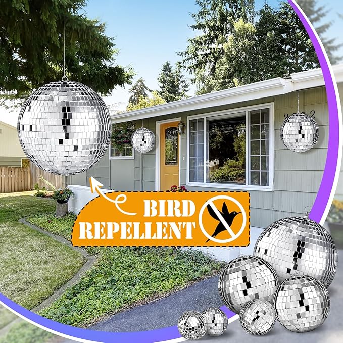 Hoolerry 200 Pcs Mini Mirror Disco Ball Ornaments Mardi Gras Small Silver Hanging Decorations Reflective Tiny Balls Bulk for 70s 80s 90s Disco Party, Christmas Tree(8'', 6'', 4'', 3'', 2,'' 1'')