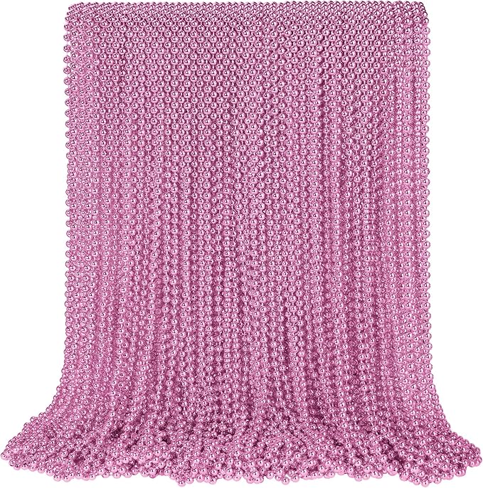 SHAOQINLIN 100 PCS Pink Bead Necklace, 33" Pink Mardi Gras Beads, Breast Cancer Awareness Beaded Necklaces, Party Beads for Mardi Gras, Christmas, Valentine's Day, Wedding, Gender Reveal Party Favors