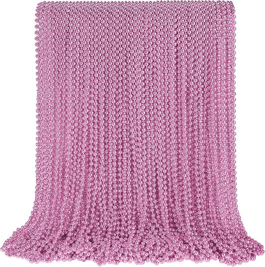 SHAOQINLIN 100 PCS Pink Bead Necklace, 33" Pink Mardi Gras Beads, Breast Cancer Awareness Beaded Necklaces, Party Beads for Mardi Gras, Christmas, Valentine's Day, Wedding, Gender Reveal Party Favors