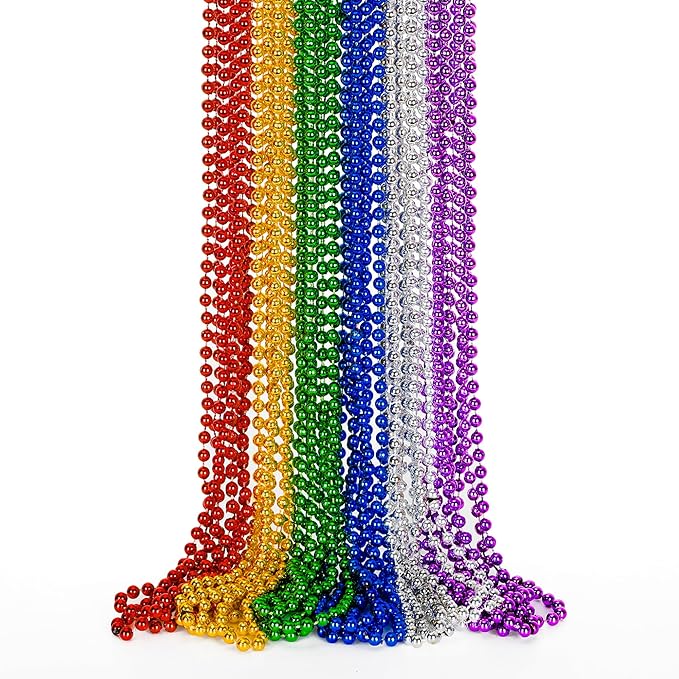 Mardi Gras Beads, 12PCS Bead Necklace Party Favors, Metallic 6 Kinds of 33" Beaded Necklaces Costumes Stuff, Festival Parade Throw Accessory Sets for Mardi Gras Celebrations Decorations