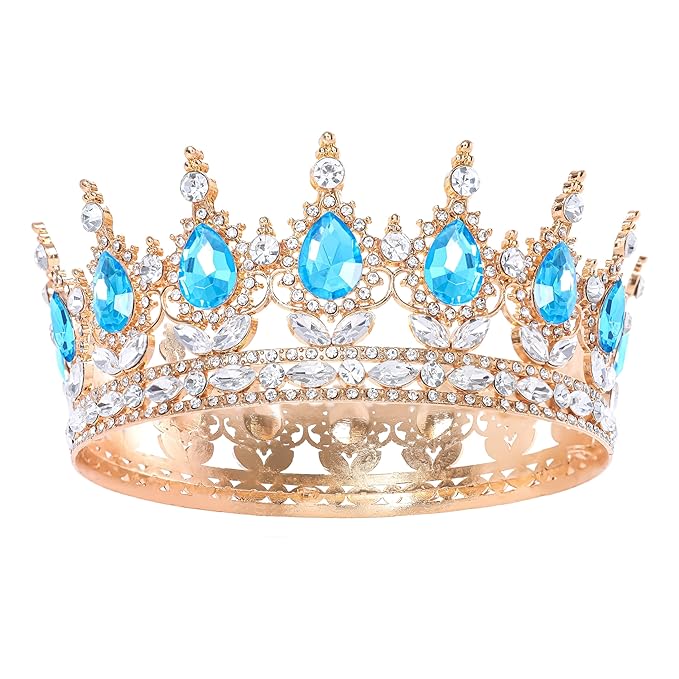 Blue Queen Crown for Women Crystal Tiara for Girl Rhinestone Wedding Headband for Bride Hair Accessories for Costume Birthday Party Prom Gifts