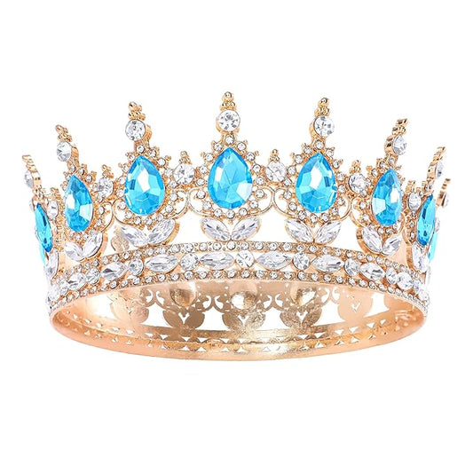 Blue Queen Crown for Women Crystal Tiara for Girl Rhinestone Wedding Headband for Bride Hair Accessories for Costume Birthday Party Prom Gifts