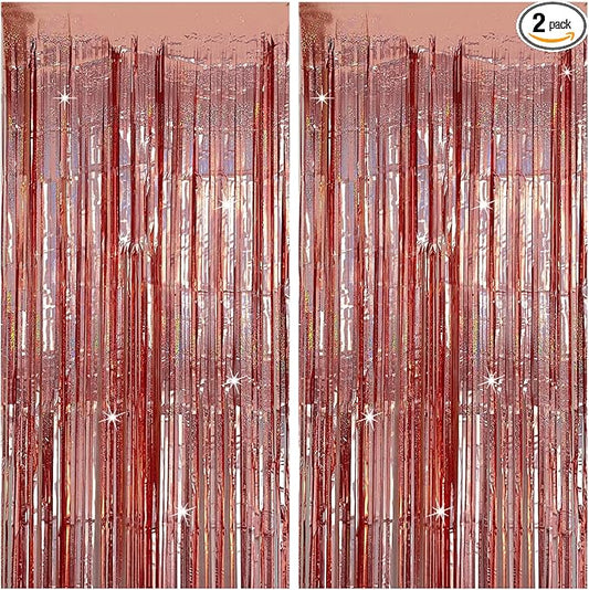 Tinsel Curtain Party Backdrop Rose Gold Birthday Decorations 2 Packs Glitter Foil Fringe Curtain Party Decor Streamers Photo Booth for Birthday Christmas Wedding Halloween Graduation Decorations