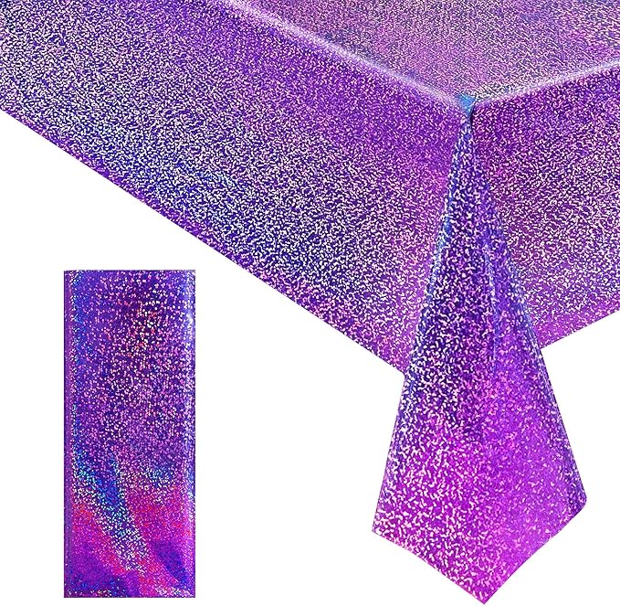 1 Piece Purple Holographic Laser Tablecloths Iridescence Shiny Table Covers 40" x 108" Aqua Foil Rectangle Table cloths for Halloween Undersea Ocean Birthday Party Winner Wedding Party Décor