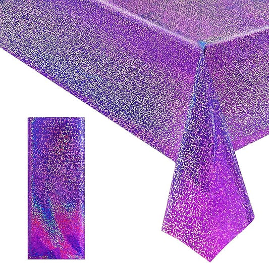 1 Piece Purple Holographic Laser Tablecloths Iridescence Shiny Table Covers 40" x 108" Aqua Foil Rectangle Table cloths for Halloween Undersea Ocean Birthday Party Winner Wedding Party Décor