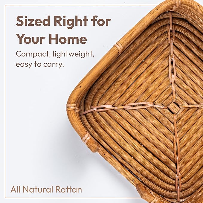 Square Rattan Napkin Holder for Bathroom, Made in Indonesia, 7.5"x7.5" Handwoven Guest Towel Tray for Disposable Paper Napkins, Eco-Friendly Basket for Countertop & Vanity, All Natural Rattan (Honey)