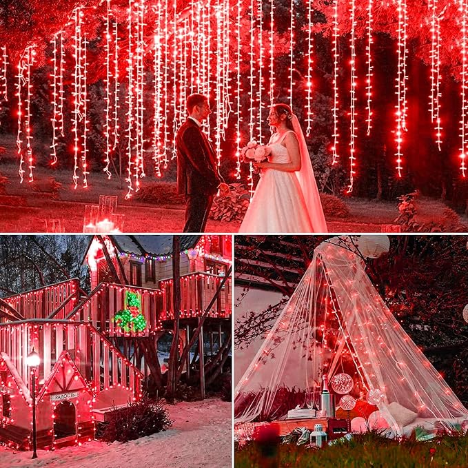 Vivideal 100 LED Red Christmas Lights Outdoor, 33ft Red String Lights 8 Modes Clear Wire, Connectable Waterproof Plug in Pink Led Light for Bedroom Indoor Outdoor Christmas Decorations