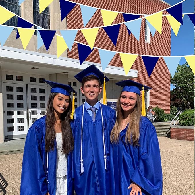32Ft Blue Yellow Party Decorations Yellow Blue Triangle Flag Pennant Banner Fabric Garland Streamers for Capri Lemon Birthday Nautical Bridal Baby Shower Mediterranean Sea Party Festivals Supplies