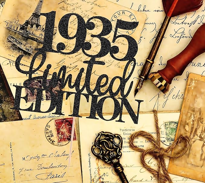 Limited EDITION 1935 Cake Topper - Black Glitter Happy 90th Birthday Party Cake Decoration Supplies, Cheer to 90 Years Cake Bunting Decor for 90th Birthday Party Photo Booth Props