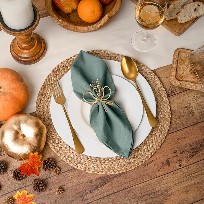 Blue Needles Solid Cloth Napkins Set of 6 Hunter Green 100% Cotton Dinner Napkins 18x18 inches - Soft, Reusable, Absorbent & Washable Fall Thanksgiving Linen, Ideal for Events, Parties & Everyday Use